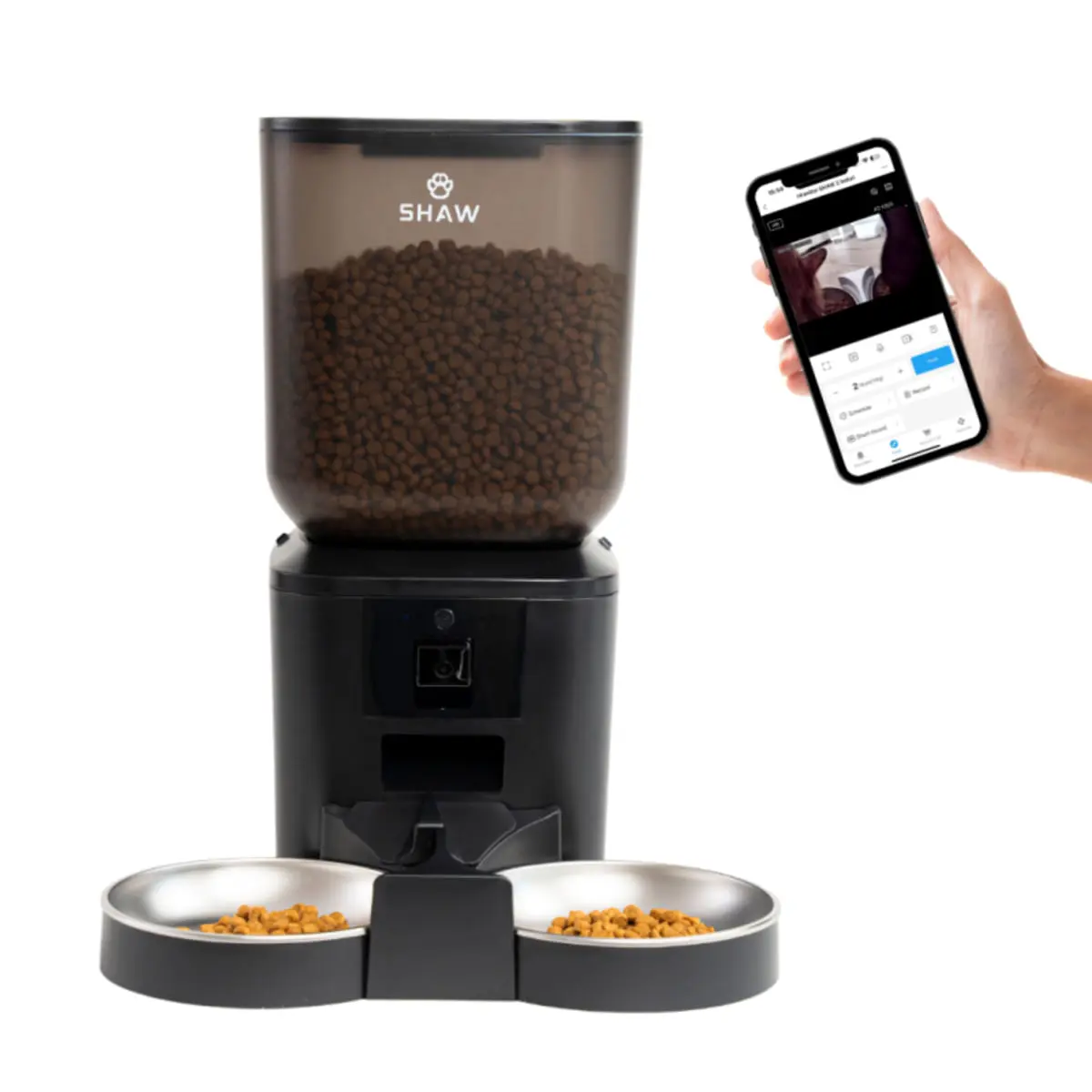 SHAW Smart, hranitor automat caini, 2 boluri rotunde, programabil, aplicatie mobila, PVC SHAW Smart, hranitor automat caini si pisici, 2 boluri rotunde, programabil, aplicatie mobila, PVC, negru, XS-S(7l) - Image 6