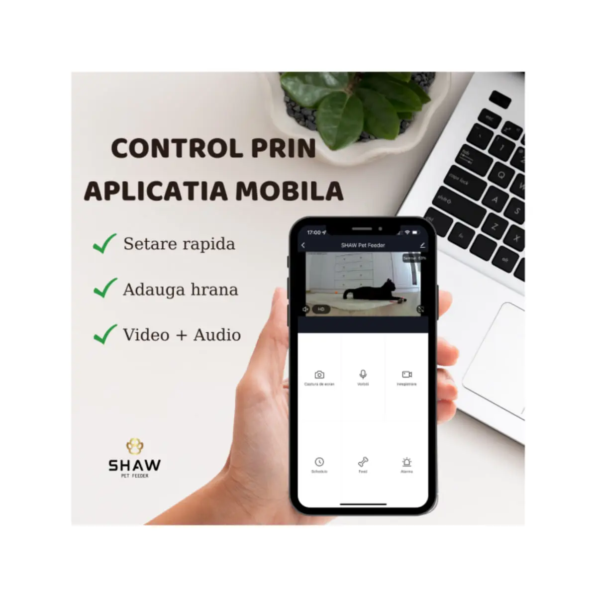 SHAW Smart, hranitor automat caini, 1 bol patrat, programabil, aplicatie mobila, plastic SHAW Smart, hranitor automat caini si pisici, 1 bol patrat, programabil, aplicatie mobila, plastic, alb, XS-S(4l) - Image 6