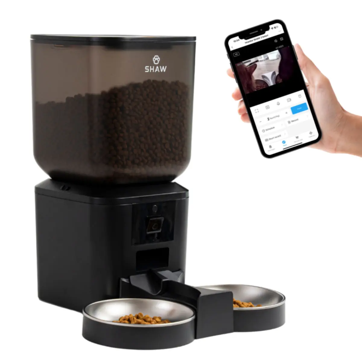SHAW Smart, hranitor automat caini, 2 boluri rotunde, programabil, aplicatie mobila, PVC SHAW Smart, hranitor automat caini si pisici, 2 boluri rotunde, programabil, aplicatie mobila, PVC, negru, XS-S(7l) - Image 7