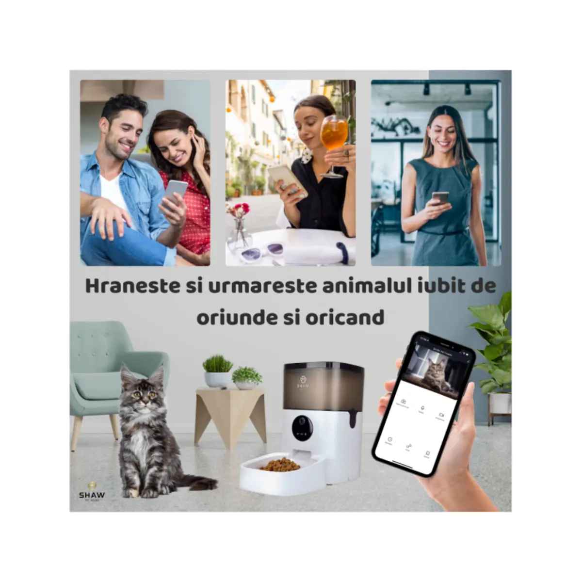 SHAW Smart, hranitor automat caini, 1 bol patrat, programabil, aplicatie mobila, plastic SHAW Smart, hranitor automat caini si pisici, 1 bol patrat, programabil, aplicatie mobila, plastic, alb, XS-S(4l) - Image 7