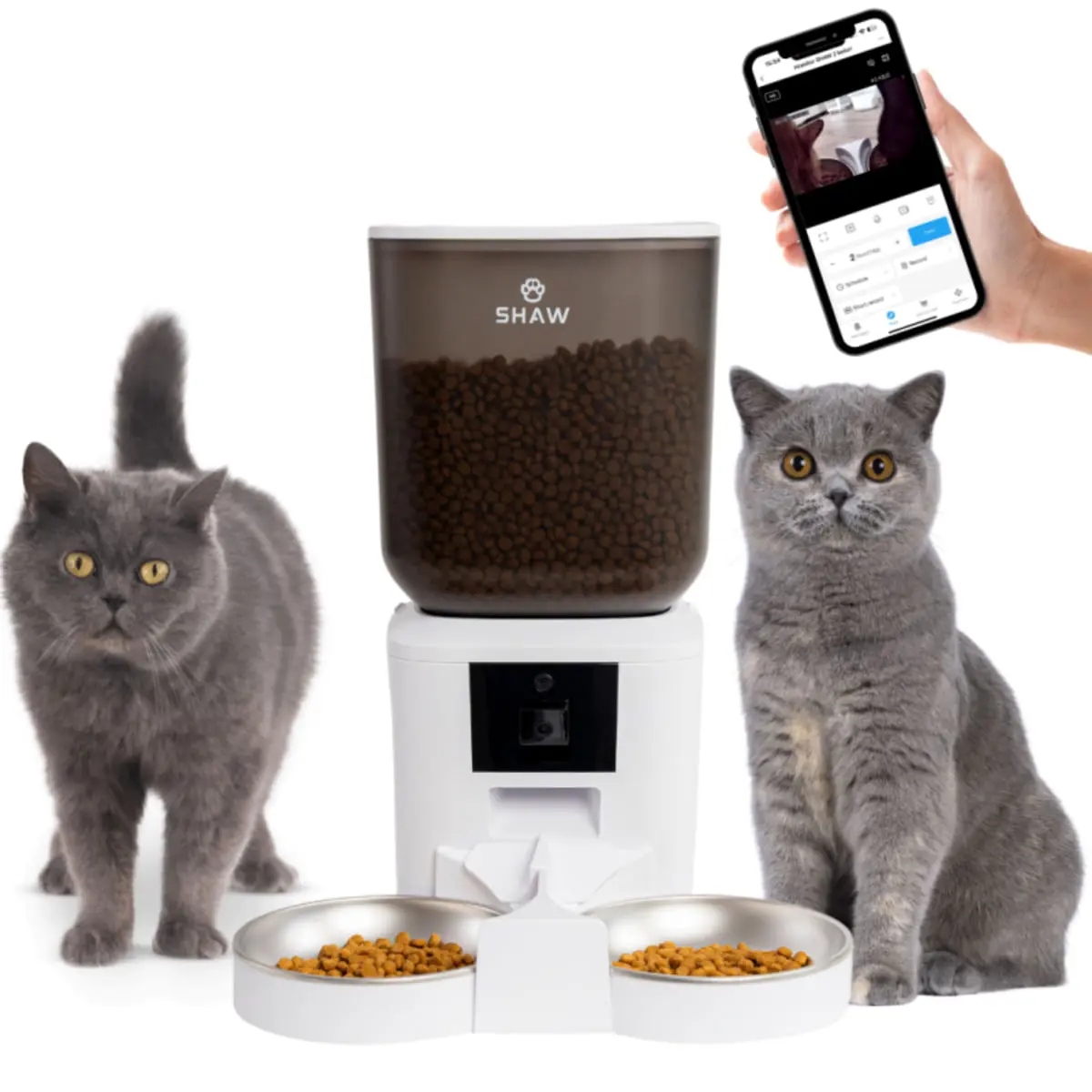 SHAW Smart, hranitor automat caini, 2 boluri rotunde, programabil, aplicatie mobila, PVC SHAW Smart, hranitor automat caini si pisici, 2 boluri rotunde, programabil, aplicatie mobila, PVC, alb, XS-S(7l) - Image 2