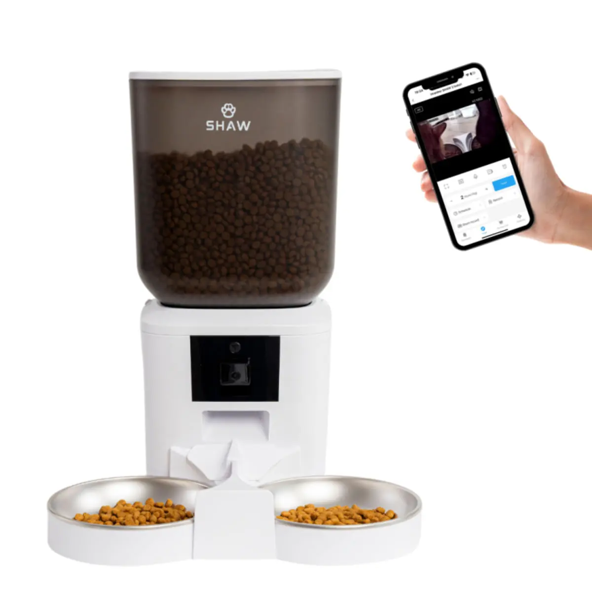 SHAW Smart, hranitor automat caini, 2 boluri rotunde, programabil, aplicatie mobila, PVC SHAW Smart, hranitor automat caini si pisici, 2 boluri rotunde, programabil, aplicatie mobila, PVC, alb, XS-S(7l) - Image 4