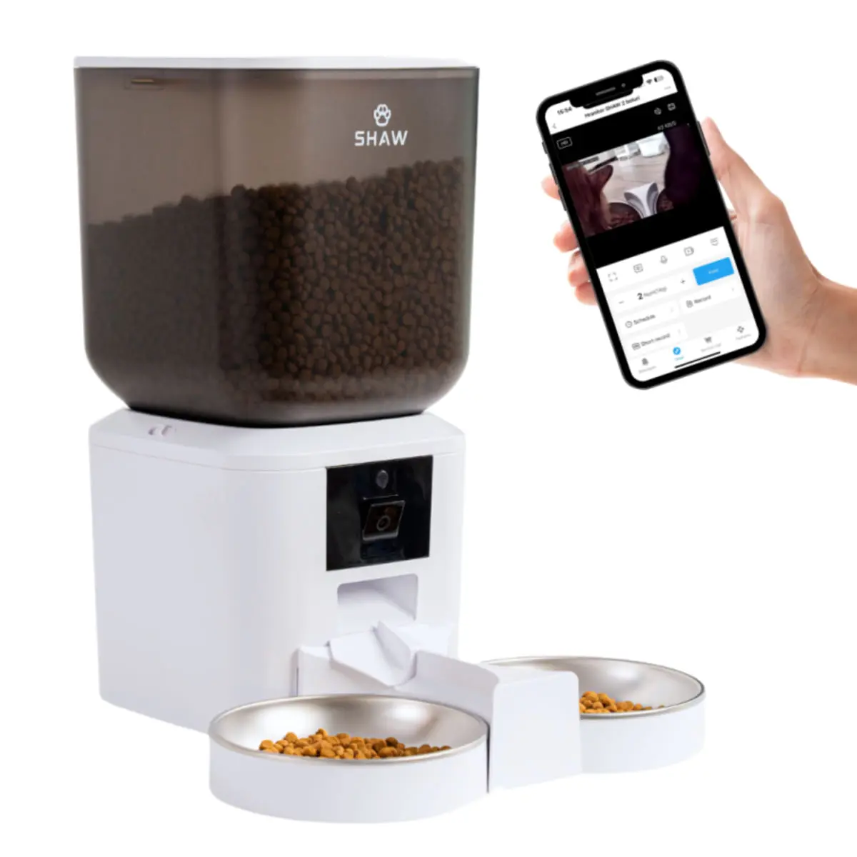 SHAW Smart, hranitor automat caini, 2 boluri rotunde, programabil, aplicatie mobila, PVC SHAW Smart, hranitor automat caini si pisici, 2 boluri rotunde, programabil, aplicatie mobila, PVC, alb, XS-S(7l) - Image 5