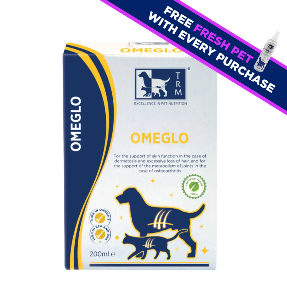 TRM Omeglo, supliment piele & blana caini, ulei TRM Omeglo, XS-XL, supliment piele & blana caini si pisici, flacon, 200ml ulei - Image 2