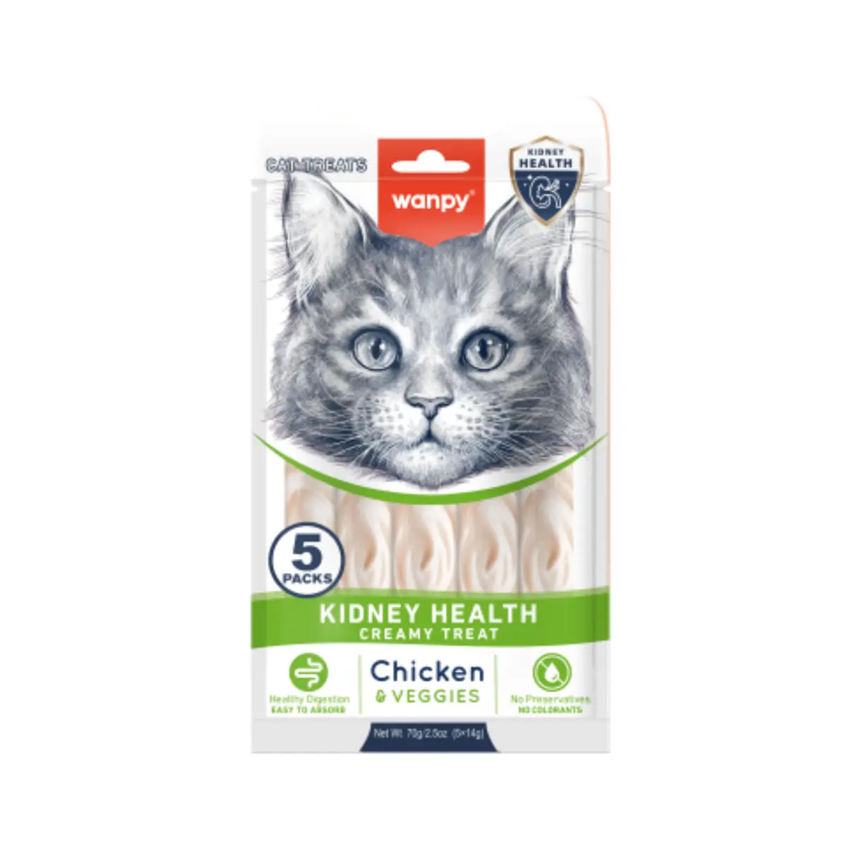 WANPY Kidney Health Creamy Treat, Pui si Legume, punguta recompense functionale pisici, sistem renal, (piure), 70g