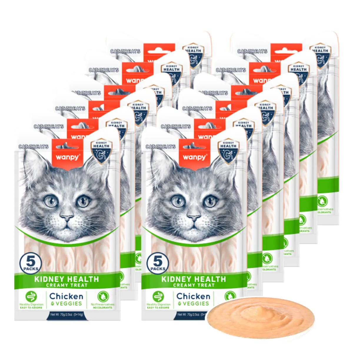 WANPY Kidney Health Creamy Treat, Pui si Legume, punguta recompense functionale pisici, sistem renal, (piure), 70g - Image 5