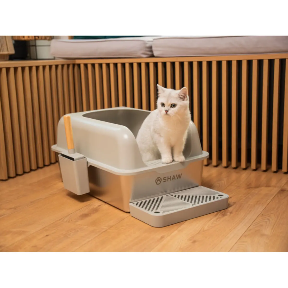 SHAW XL prag & lopatica incluse, litiera pisici, cu rama, auto-curatare, aplicatie mobila, gri, 60.8x40.8x29.3 cm - Image 4