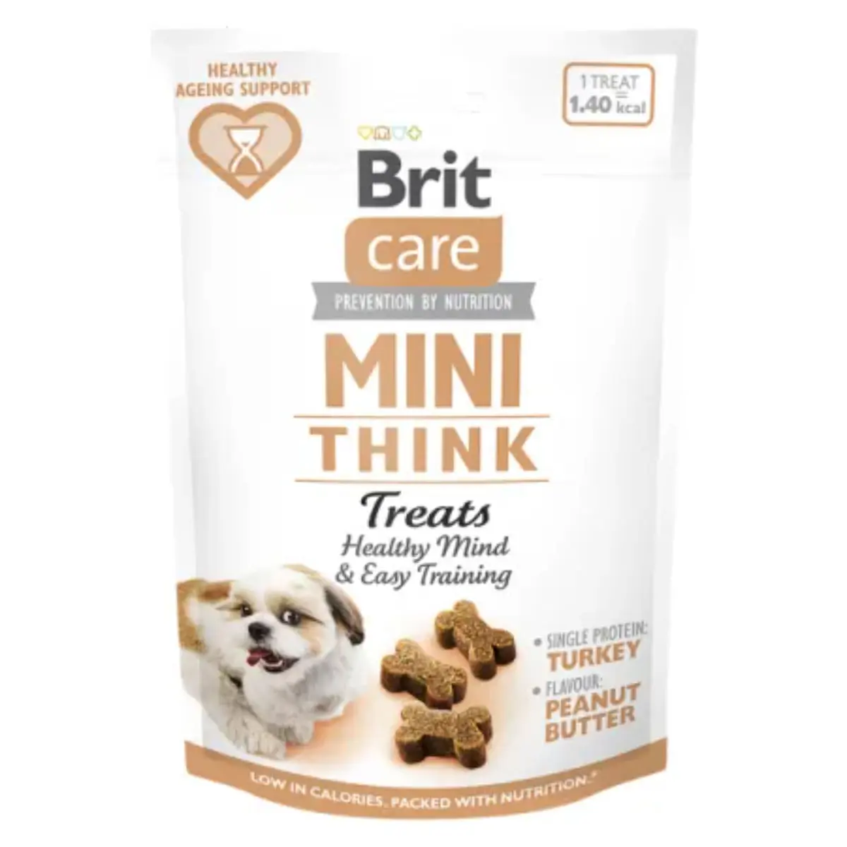BRIT Care Mini Think, XS-S, Curcan, punguta recompense functionale fara cereale caini, sistem nervos & calmante, 50g