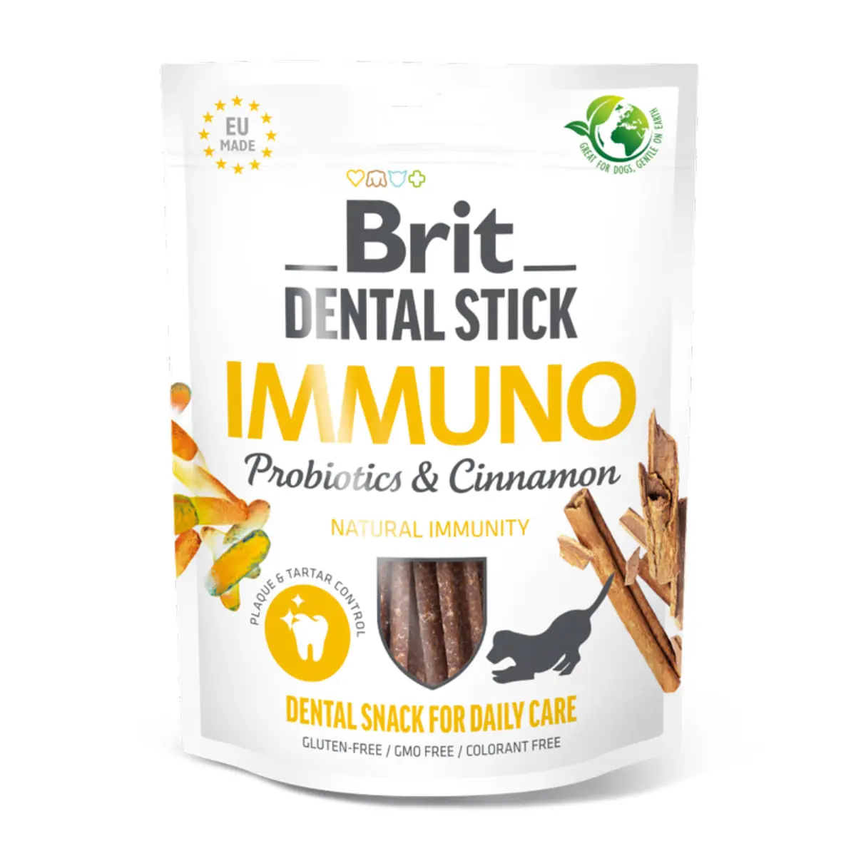 BRIT Dental Stick Immuno Scortisoara&Probiotice, XS-XL, punguta recompense functionale caini, imunitate, 120g