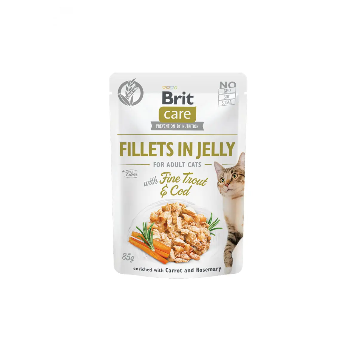 BRIT Care Fillets in Jelly, Pastrav si Cod, plic hrana umeda fara cereale pisici, (in aspic), 85g - Image 2