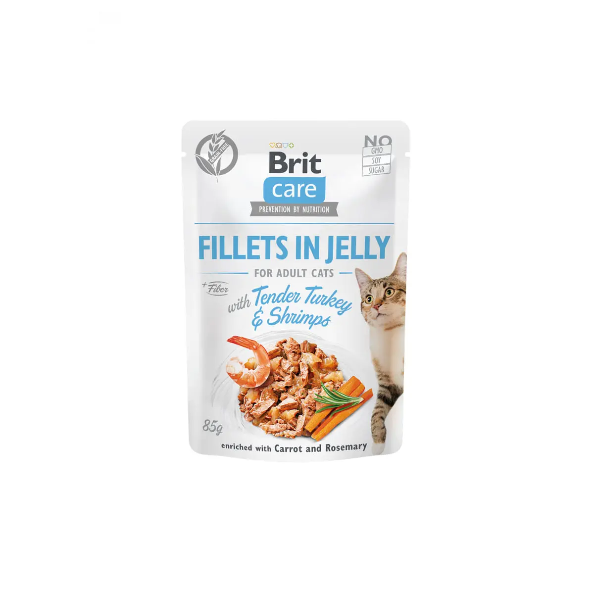 BRIT Care Fillets in Jelly, Curcan si Creveti, plic hrana umeda fara cereale pisici, (in aspic), 85g