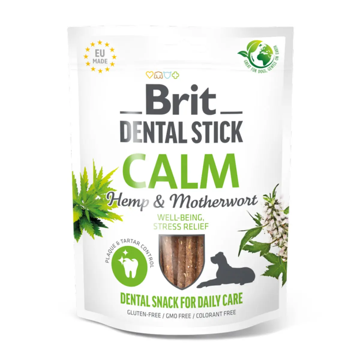 BRIT Dental Stick Calm Hemp&Talpa gastei, XS-XL, punguta recompense functionale caini, sistem nervos & calmante, 120g