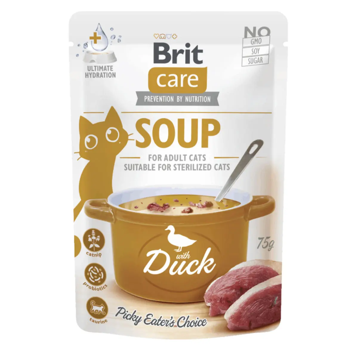BRIT Care Soup, Rata, plic hrana umeda fara cereale pisici, apetit capricios, (topping), 75g