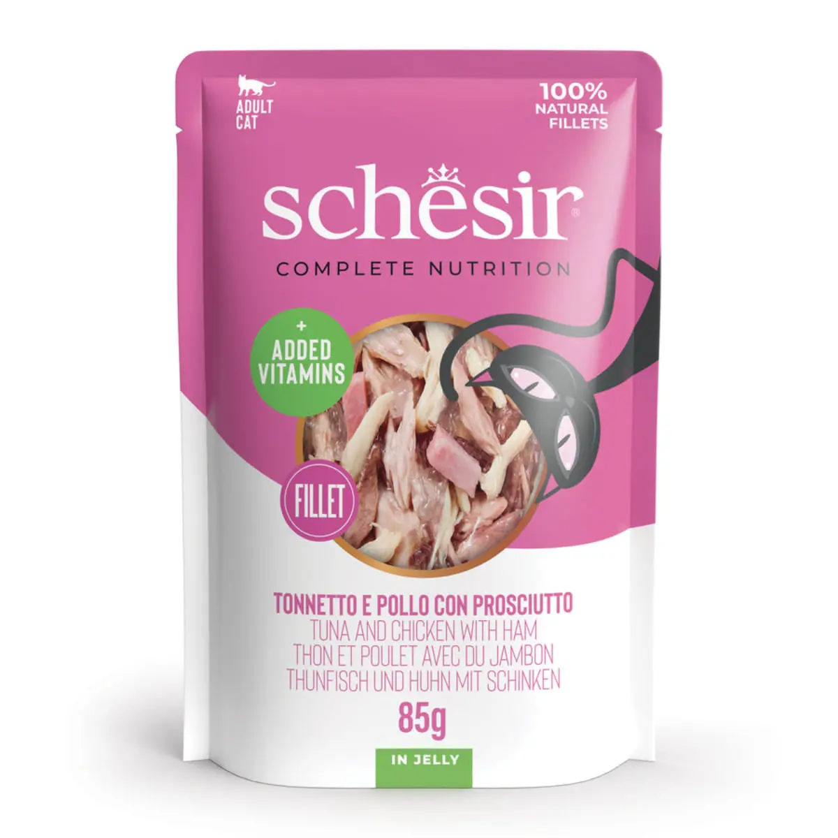 SCHESIR Complete Nutrition Ton, Pui si Sunca, plic hrana umeda pisici, (in aspic), 85g - Image 2