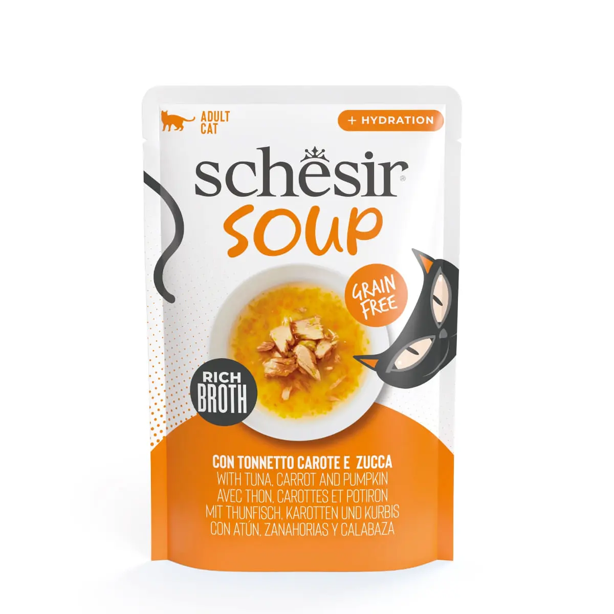 SCHESIR Complementary Soup, Ton si dovleac, plic hrana umeda fara cereale pisici, (in supa), 40g