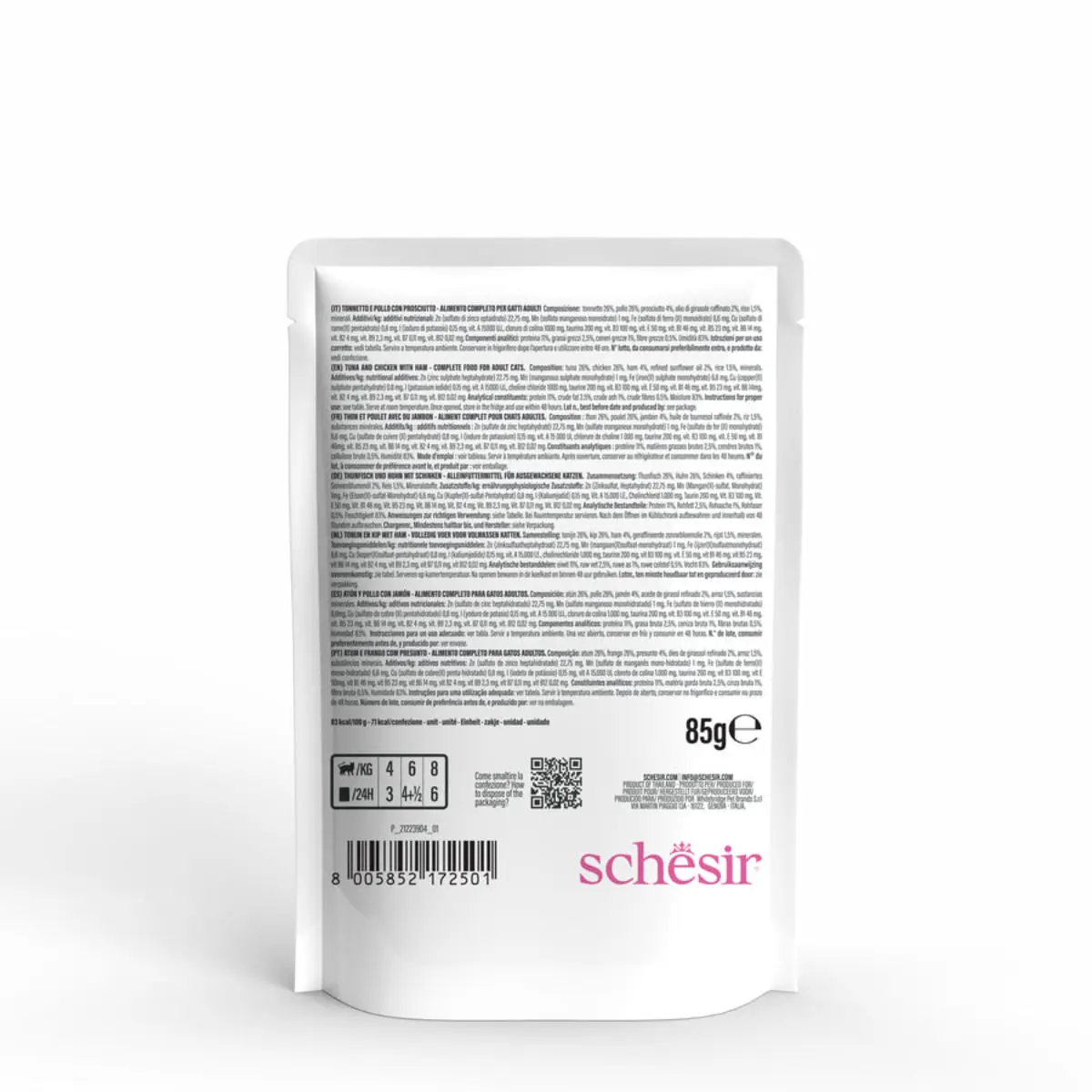 SCHESIR Complete Nutrition Ton, Pui si Sunca, plic hrana umeda pisici, (in aspic), 85g - Image 3