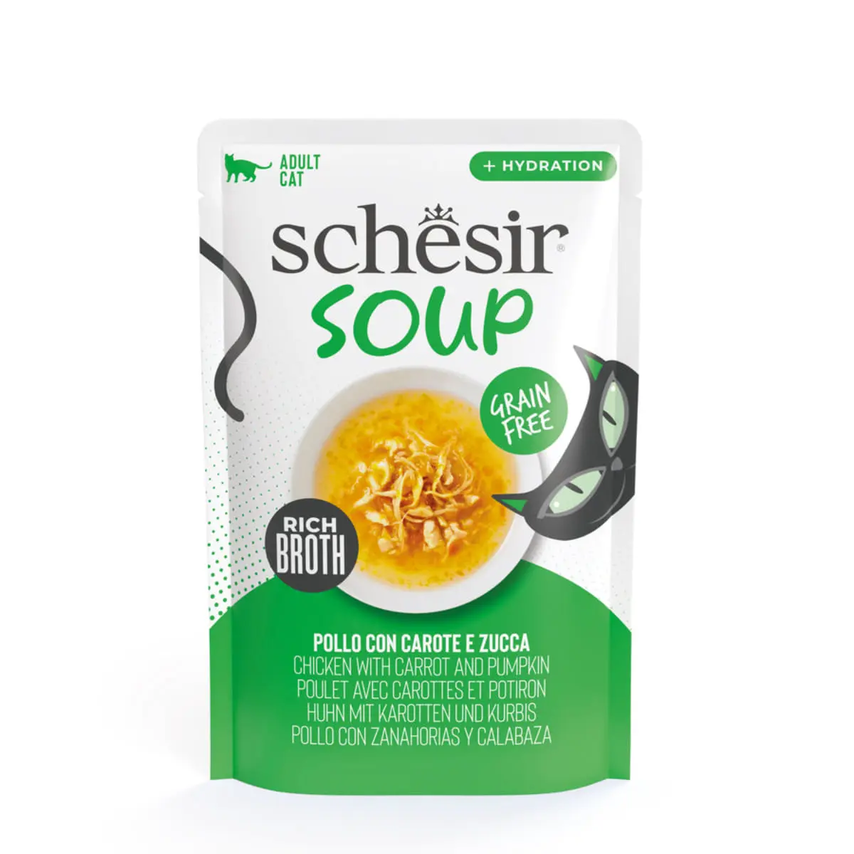 SCHESIR Complementary Soup, Pui si dovleac, plic hrana umeda fara cereale pisici, (in supa), 40g - Image 2