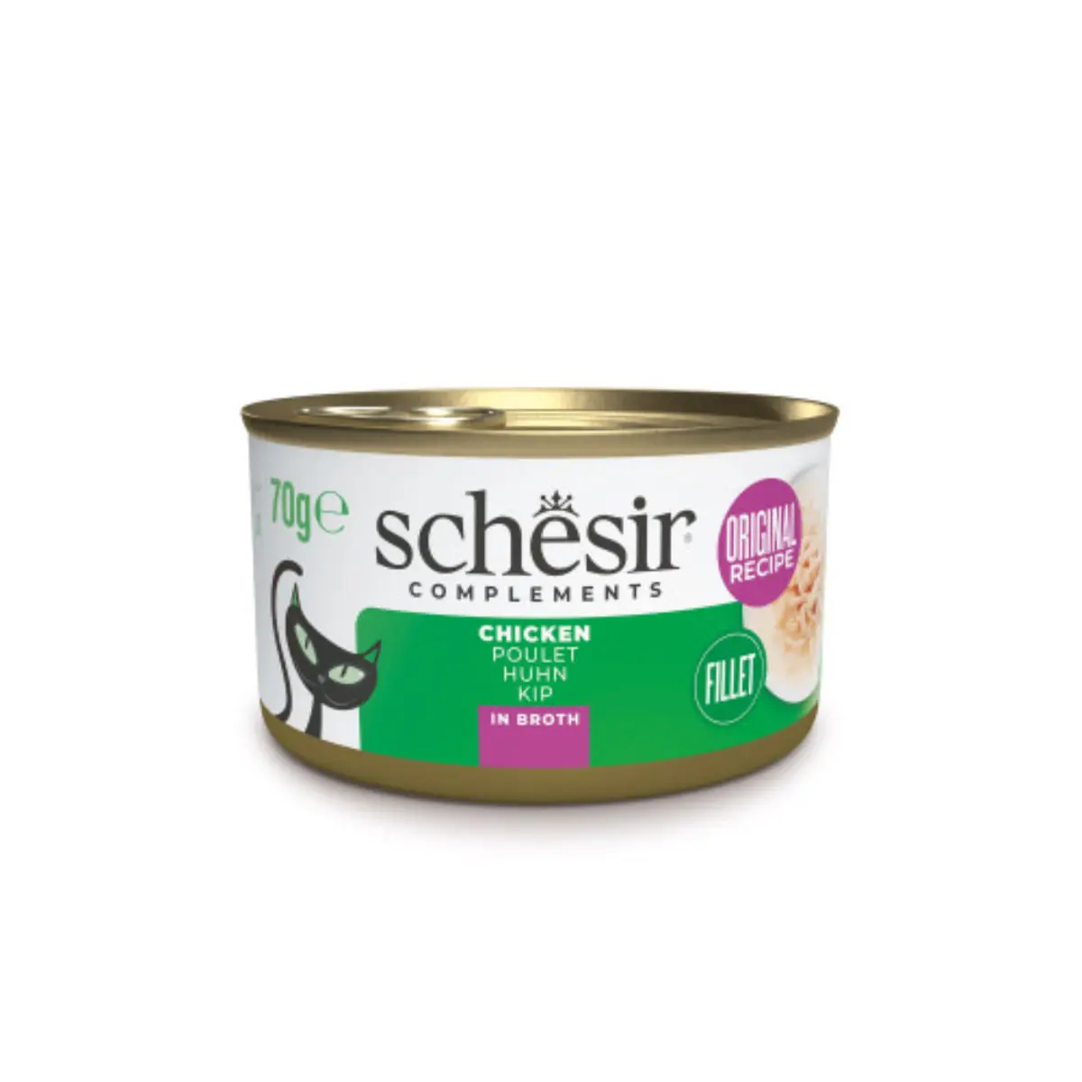 SCHESIR Complementary In Broth, Pui, conserva hrana umeda pisici, (in supa), 70g