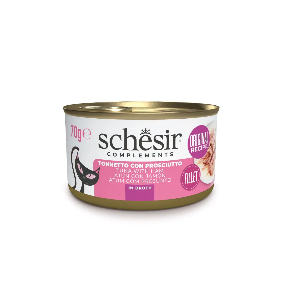 SCHESIR Complementary In Broth, Ton si Sunca, conserva hrana umeda pisici, (in supa), 70g - Image 2