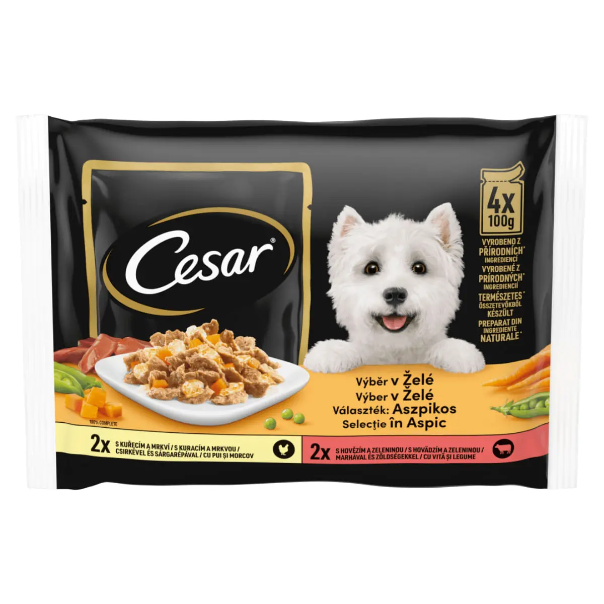 CESAR Selectii in Aspic, XS-M, Pui si Vita, plic hrana umeda caini, (in aspic), multipack, 100g x 4buc - Image 2