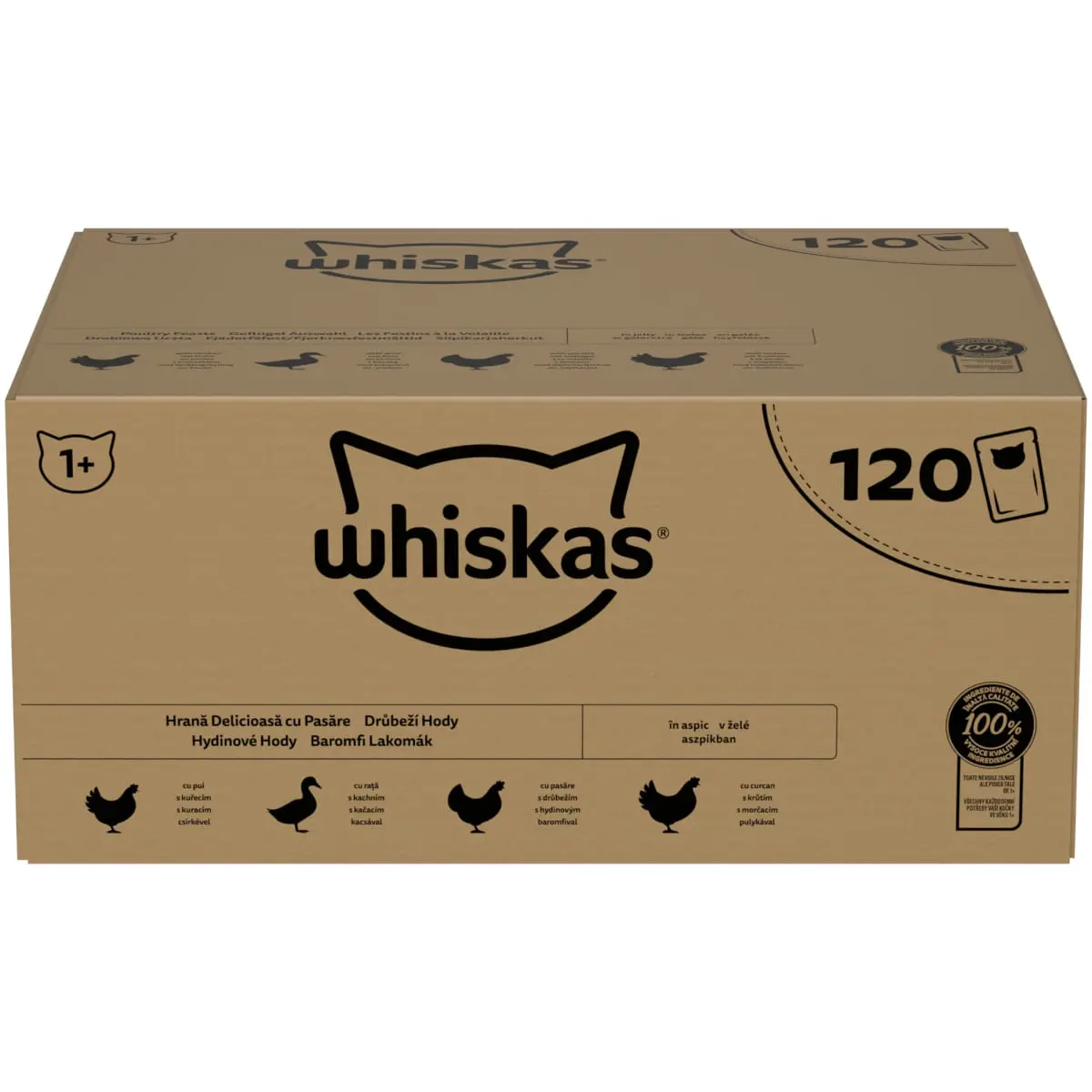 WHISKAS 1+ Poultry Feasts, Pasare, plic hrana umeda pisici, (in aspic), megapack, 85g x 120buc - Image 2