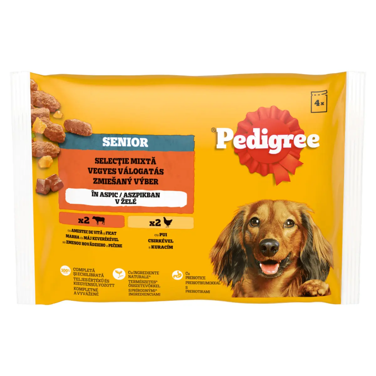 PEDIGREE Senior Mix, XS-M, Vita si Pui, plic hrana umeda caini senior, (in aspic), multipack, 100g x 4buc