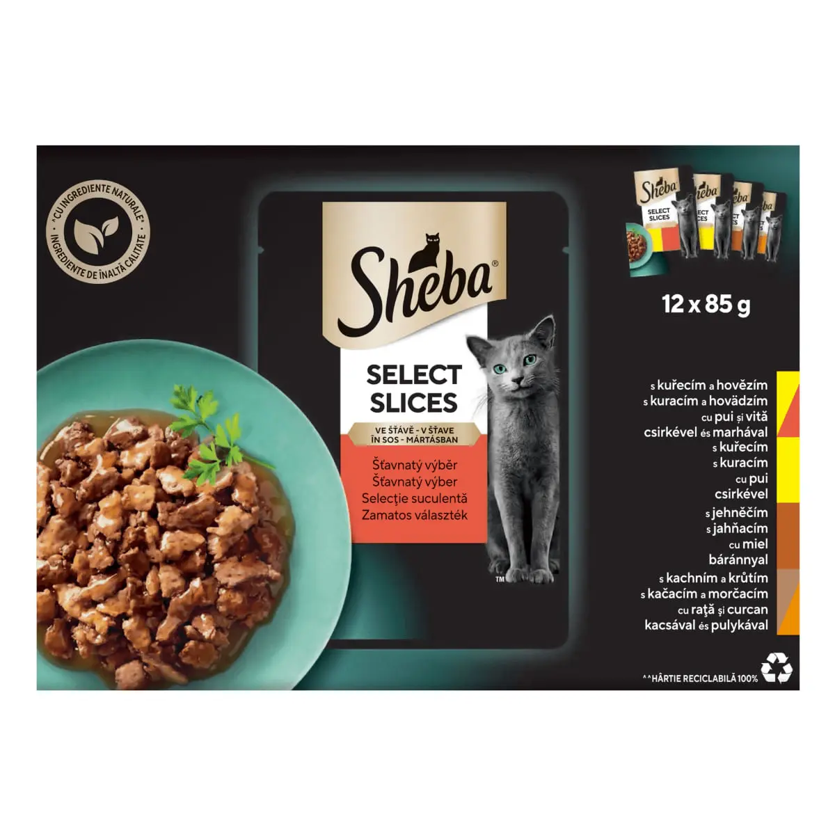 SHEBA Select Slices, Pui, Miel, Rata si Curcan, Pui si Vita, plic hrana umeda pisici, (in sos), multipack, 85g x 12buc - Image 2