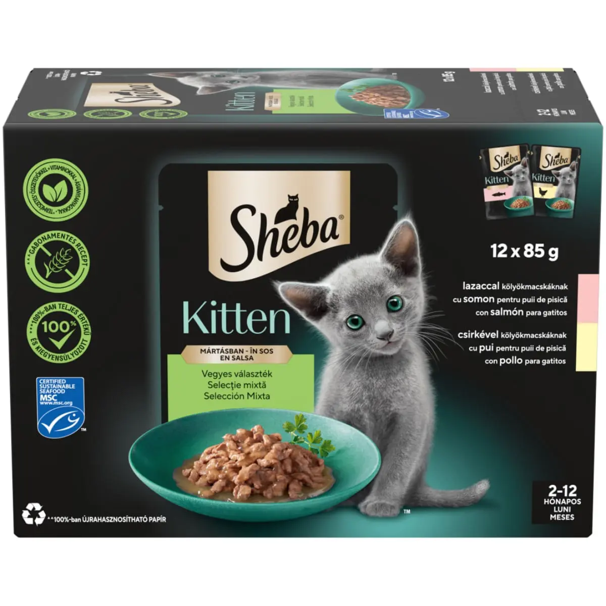 SHEBA Kitten Selectie Mixta, Somon si Pui, plic hrana umeda pisici junior, (in sos), multipack, 85g x 12buc - Image 2