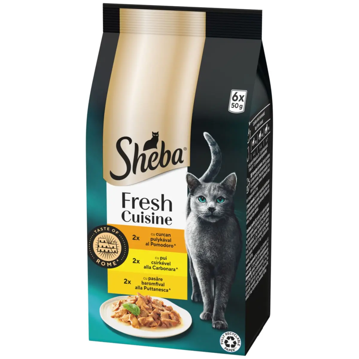 SHEBA Fresh Cuisine Taste of Paris Selectie Mixta cu Curcan, Pui si Pasare, plic hrana umeda pisici, (in sos), multipack, 50g x 6buc - Image 3
