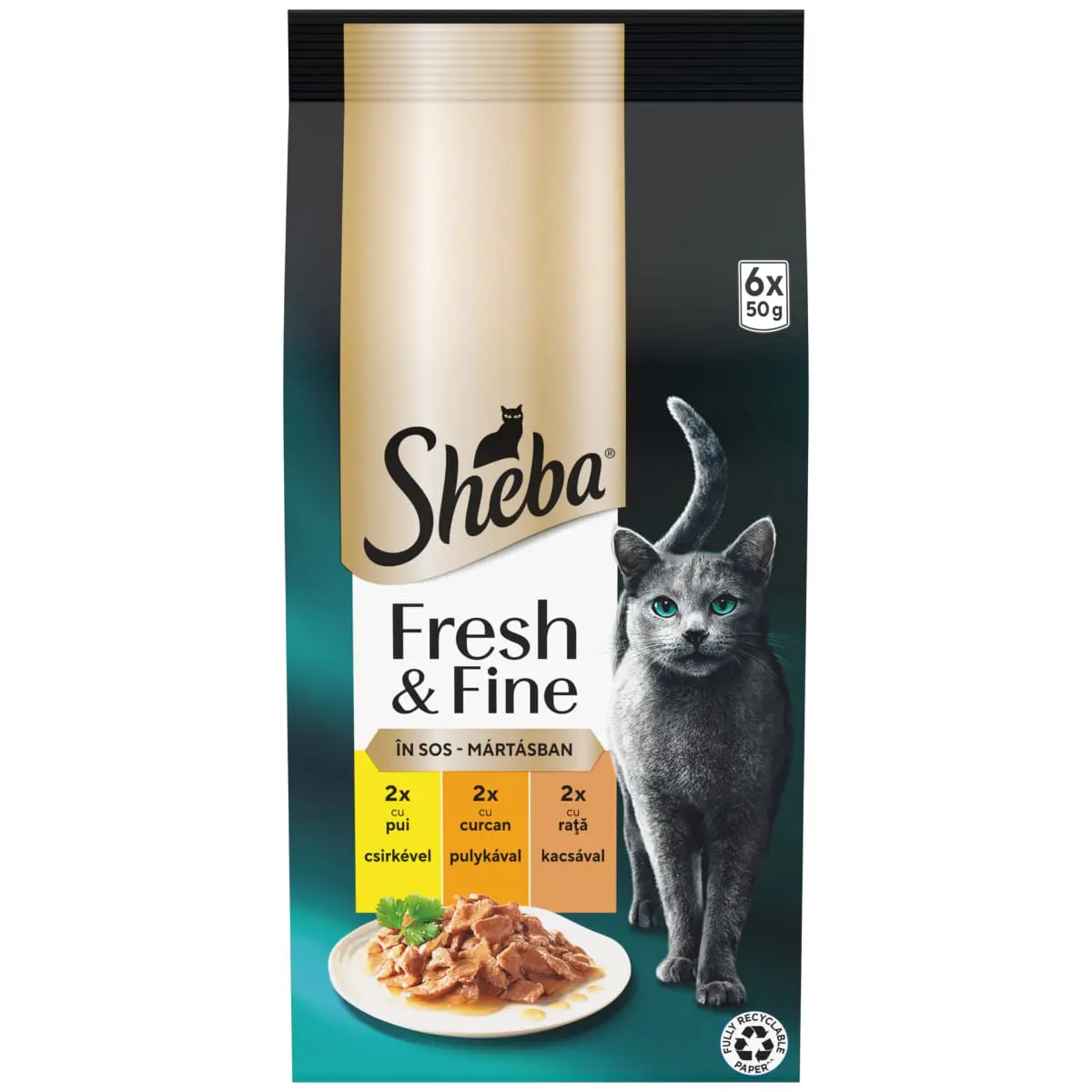 SHEBA Fresh & Fine Selectie Mixta cu Pui, Curcan si Rata, plic hrana umeda pisici, (in sos), multipack, 50g x 6buc - Image 3