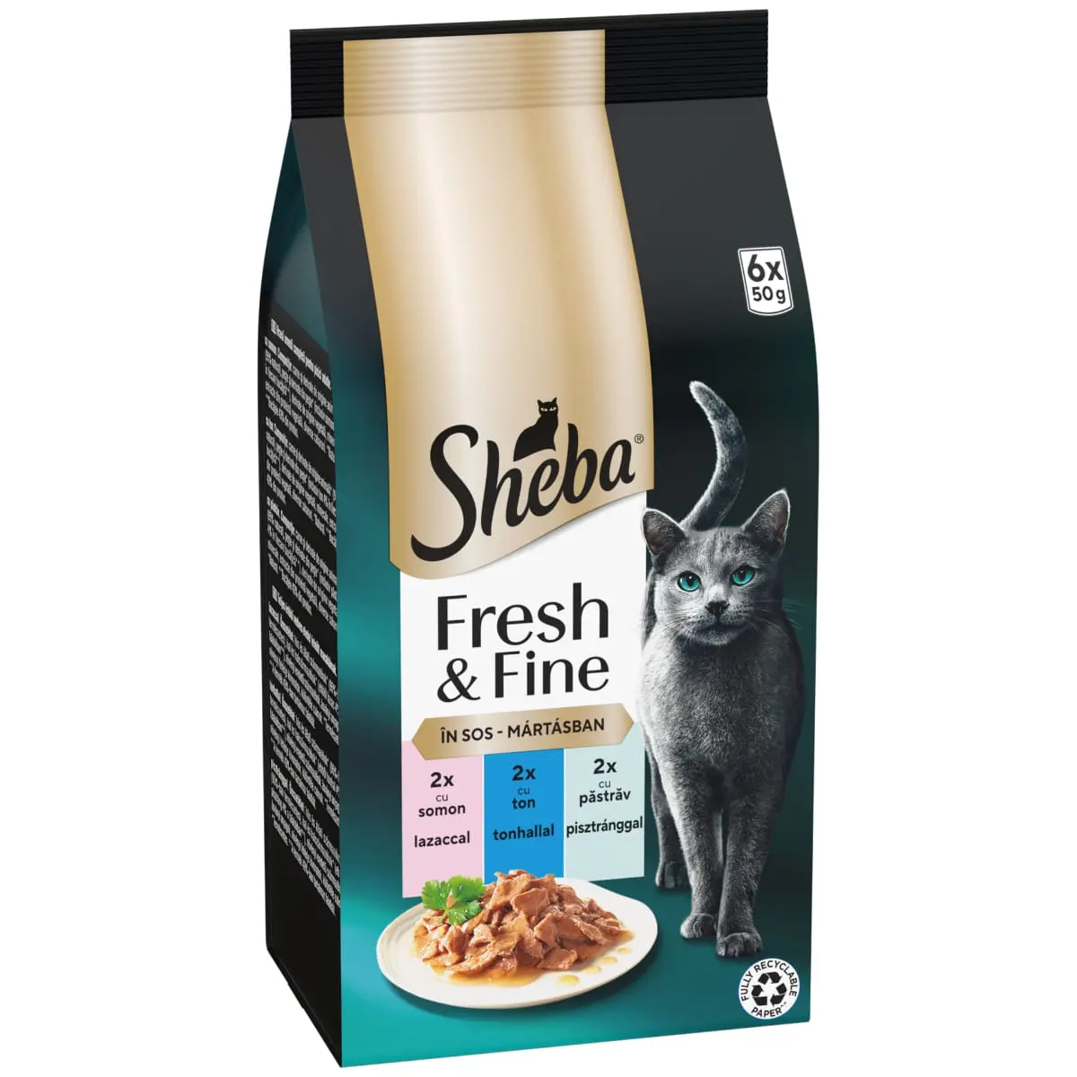 SHEBA SHEBA Fresh & Fine Selectie Mixt cu Somon, Ton si Pastrav, plic hrana umeda pisici, (in sos), multipack, 50g x 6buc - Image 3