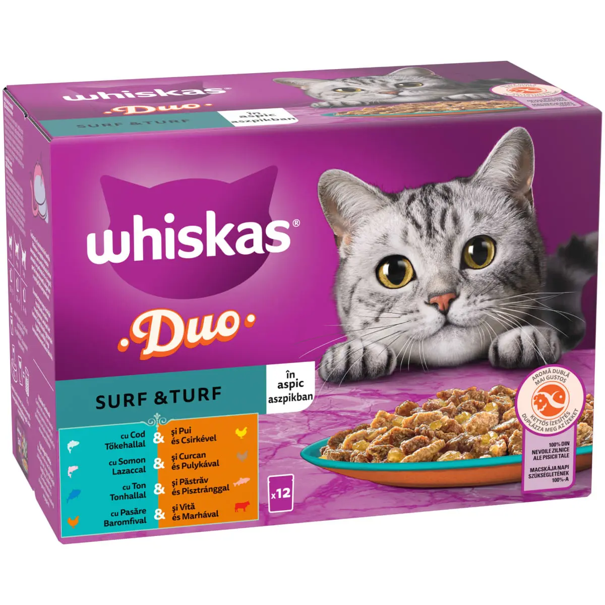 WHISKAS 1+ Duo Surf and Turf, Pasare si Peste, plic hrana umeda pisici, (in aspic), multipack, 85g x 12buc - Image 3