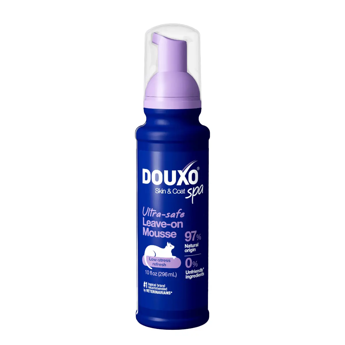 DOUXO SPA Low-Stress Refresh Mousse, sampon spuma pisici, fara clatire, hidratanta, Vanilie si Nuca de cocos, flacon cu aplicator, 150ml