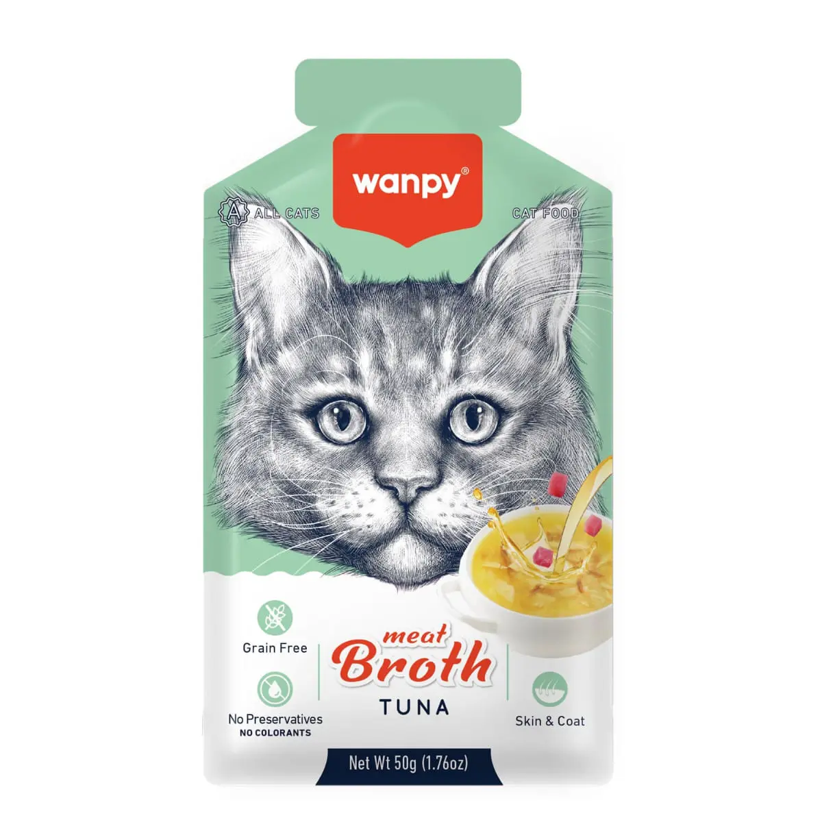WANPY Meat Broth, Ton, plic hrana umeda pisici, (supa), 50g - Image 2