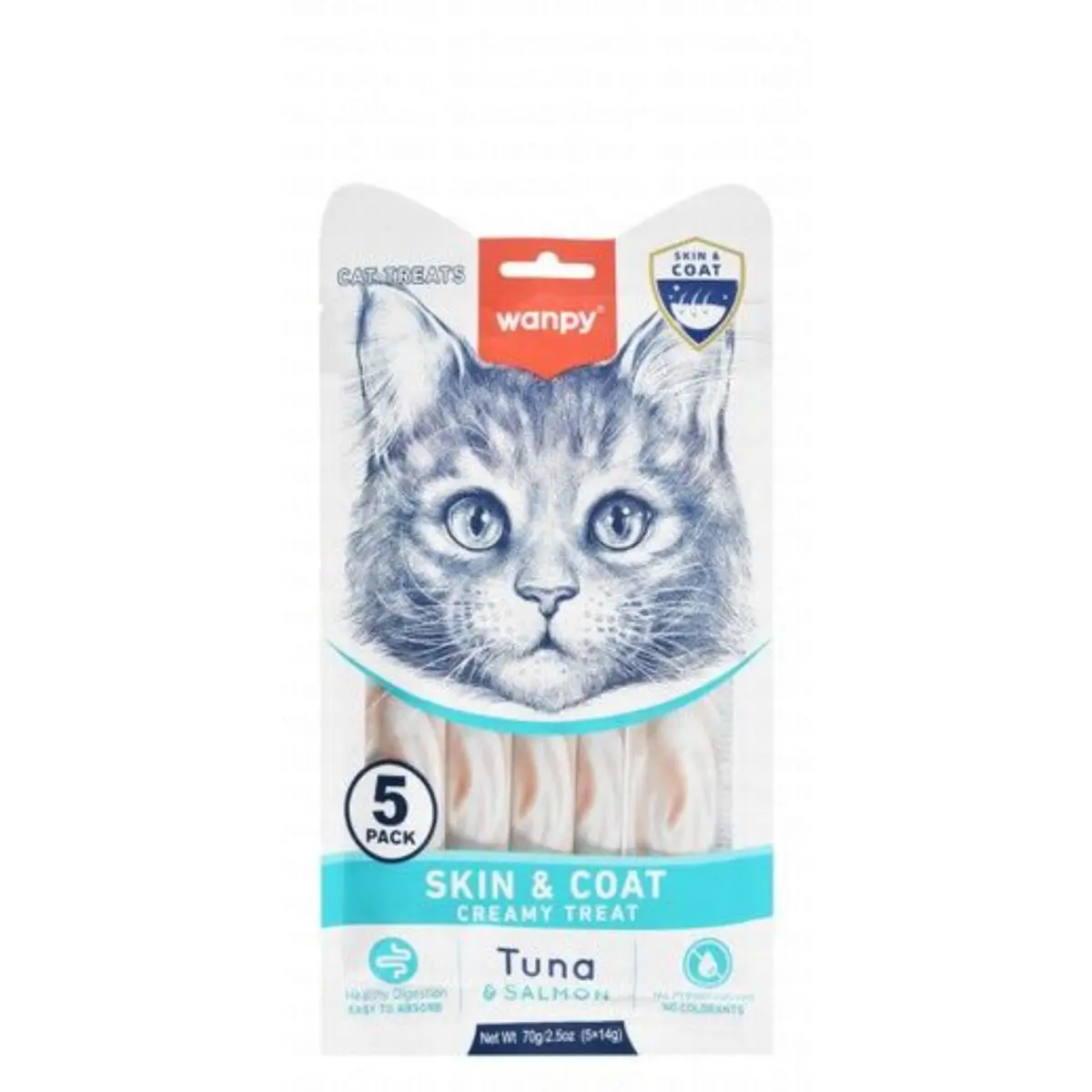 WANPY Skin & Coat Creamy Treats, Ton si Somon, punguta recompense functionale pisici, piele & blana, (piure), 70g