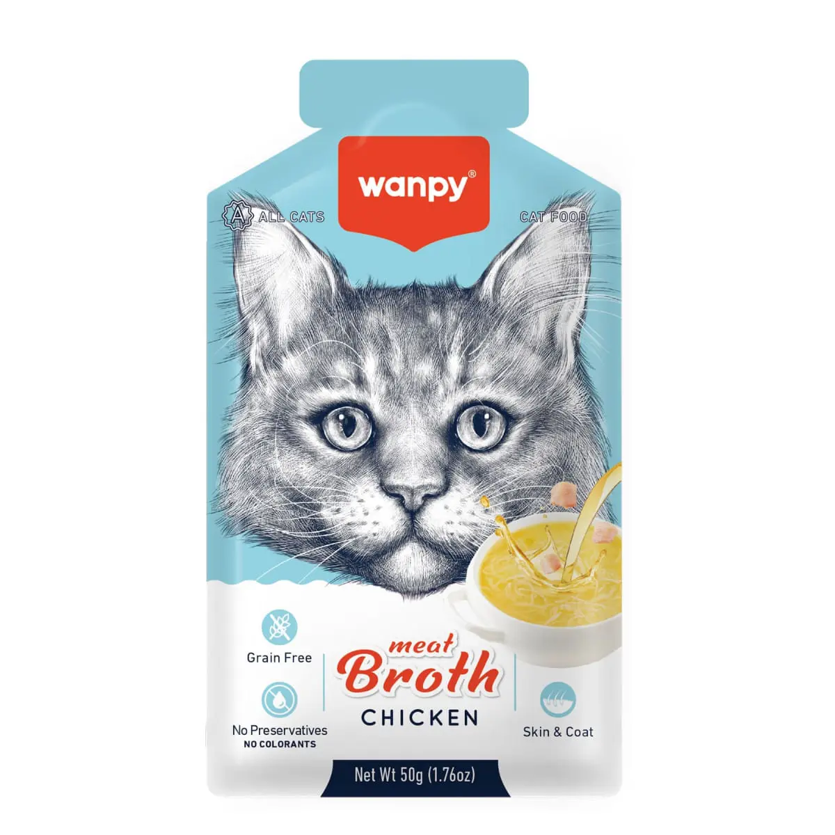 WANPY Meat Broth, Pui, plic hrana umeda pisici, (supa), 50g - Image 2