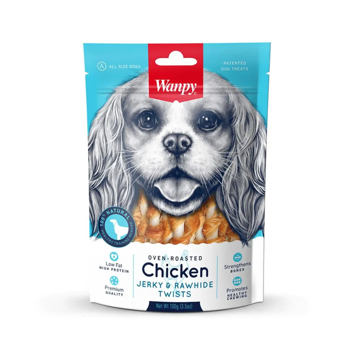 WANPY Jerky and Rawhide Twists, XS-M, Pui, punguta recompense caini, 100g - Image 2