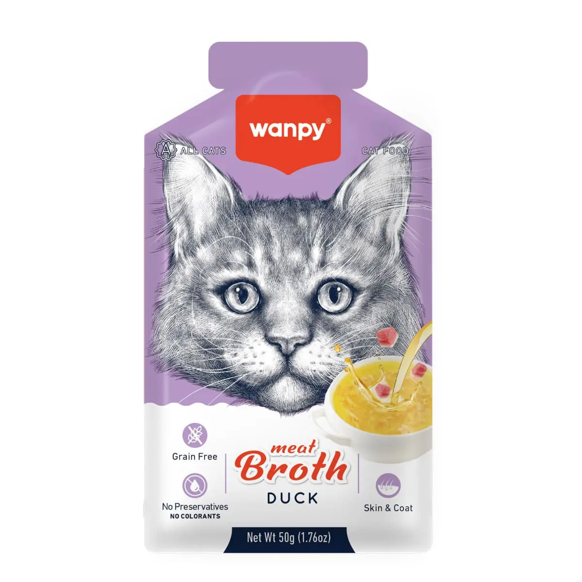 WANPY Meat Broth, Rata, plic hrana umeda pisici, (supa), 50g - Image 2
