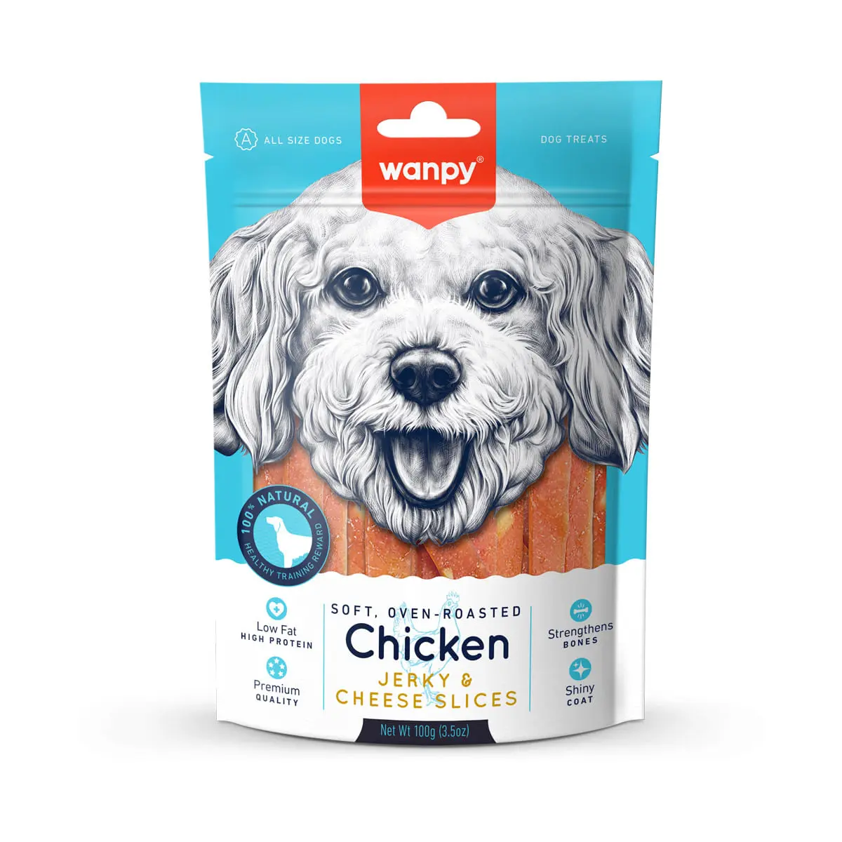 WANPY Jerky & Cheese Slices, XS-M, Pui si Branza, punguta recompense caini (carne uscata),  70g WANPY Jerky & Cheese Slices, XS-M, Pui si Branza, punguta recompense caini, (carne uscata), 70g - Image 3