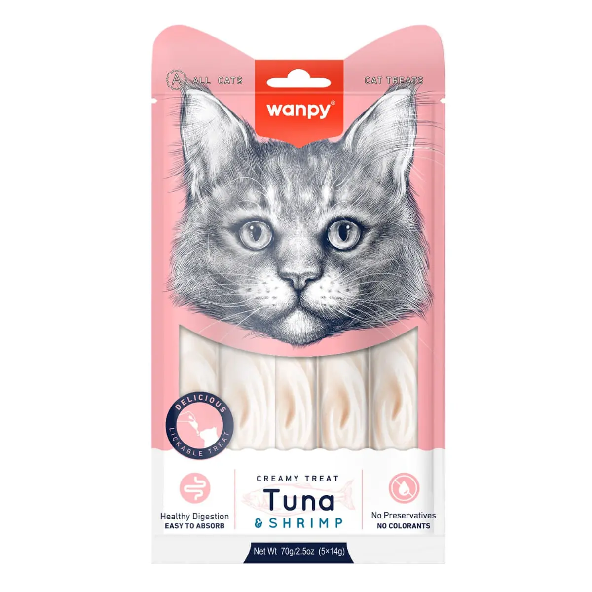 WANPY Creamy Treat, Ton si Creveti, punguta recompense pisici, (piure), 70g - Image 3