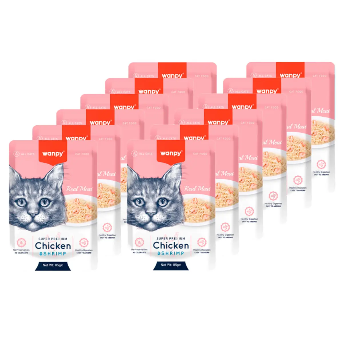 WANPY, Pui si Creveti, punguta hrana umeda pisici, (in aspic), 85g - Image 5