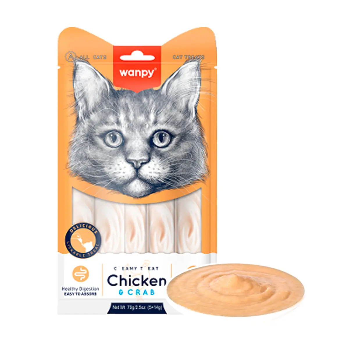 WANPY Creamy Treat, Pui si Crab, punguta recompense pisici, (piure), 350g - Image 2