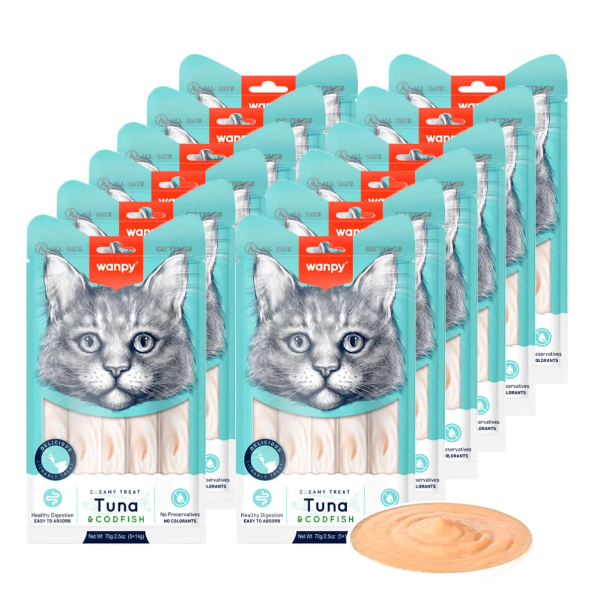 WANPY Creamy Treat, Ton si Cod, punguta recompense pisici, (piure), 350g - Image 7