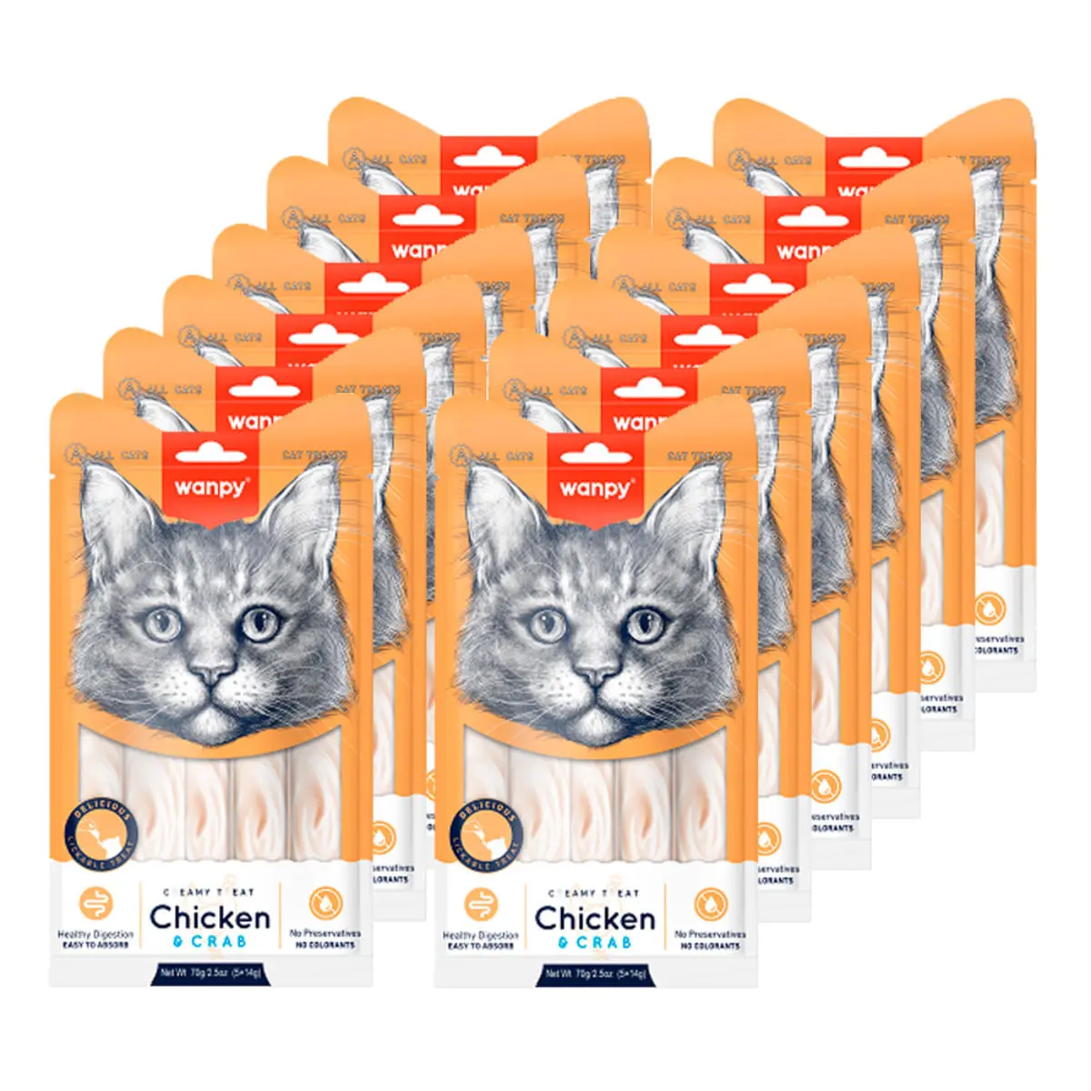 WANPY Creamy Treat, Pui si Crab, punguta recompense pisici, (piure), 350g - Image 5