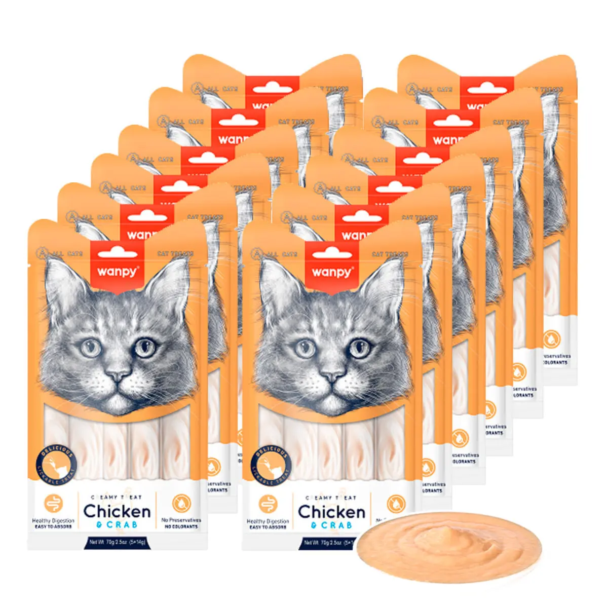 WANPY Creamy Treat, Pui si Crab, punguta recompense pisici, (piure), 350g - Image 6