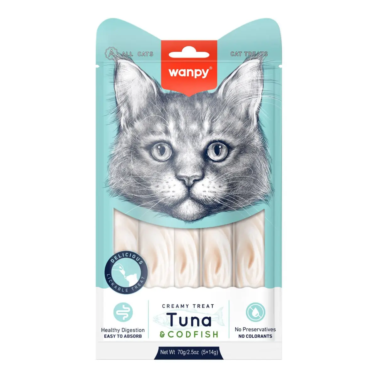 WANPY Creamy Treat, Ton si Cod, punguta recompense pisici, (piure), 70g - Image 4