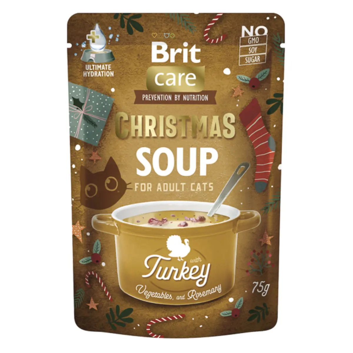 BRIT Christmas Soup, Curcan, plic hrana umeda fara cereale pisici, (topping), 75g