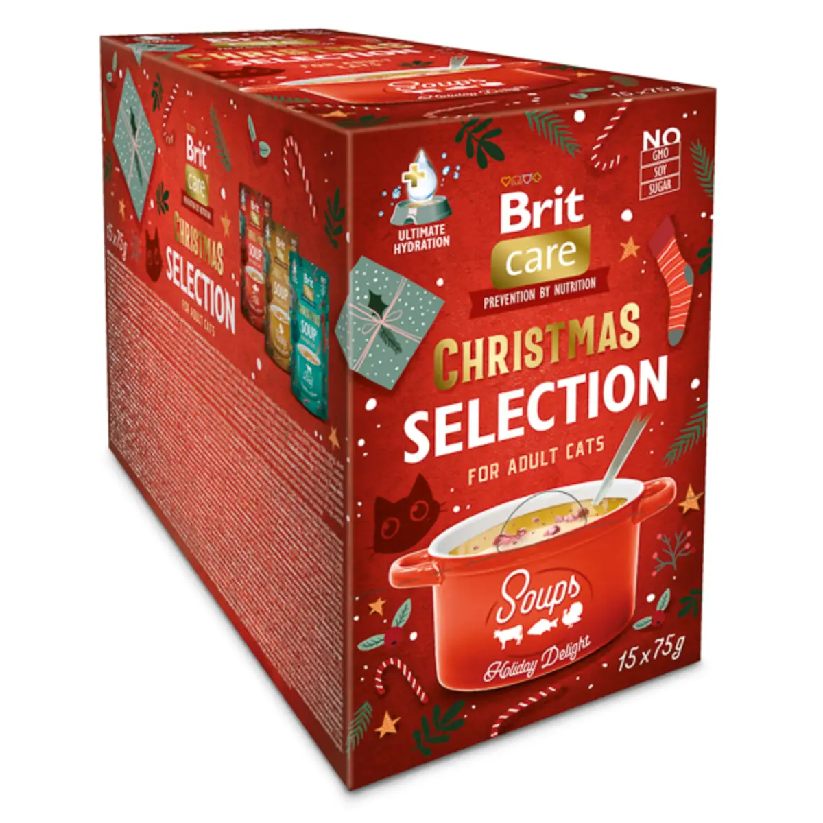 BRIT Christmas Selection Soups Holiday Delight, Peste, Vita si Curcan, plic hrana umeda fara cereale pisici, (topping), multipack, 75g x 15buc - Image 2