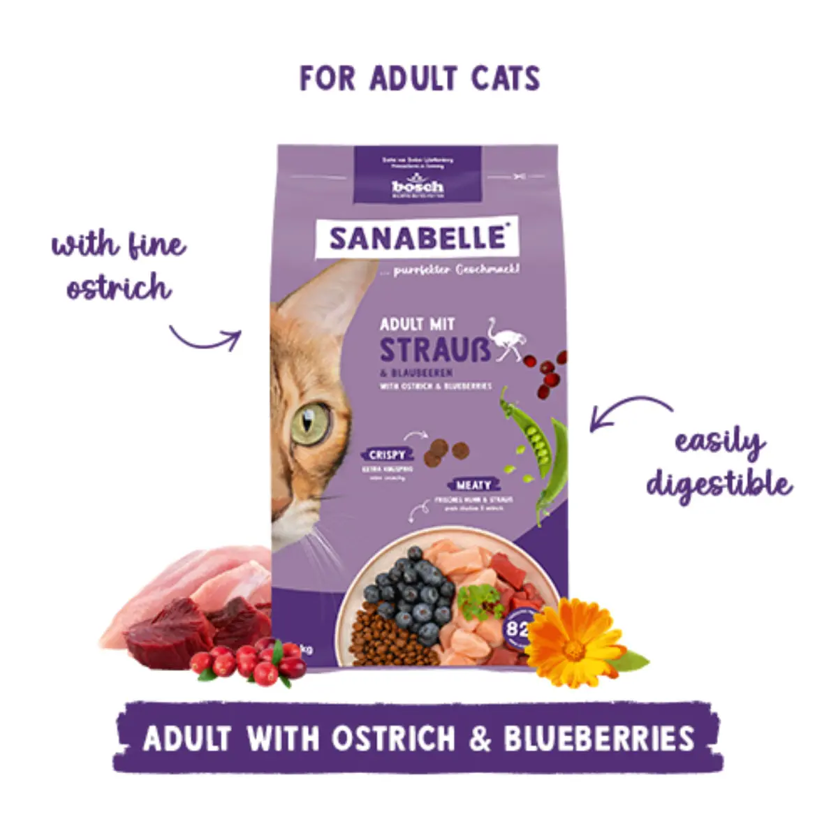 SANABELLE Adult, Strut si Afine, hrana uscata pisici, 400g - Image 7