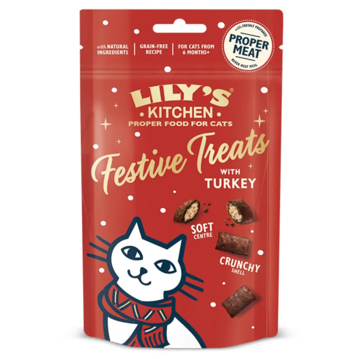 LILY'S KITCHEN Christmas Festive Pillow Treats, Curcan, punguta recompense fara cereale pisici, 60g - Image 3